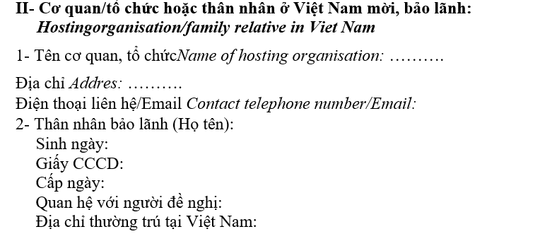 Phần 2 Cơ quan/tổ chức hoặc thân nhân ở Việt Nam
